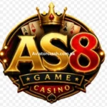 AS8 Game Casino logo with gold and red design, crown, poker cards, and online casino branding for slot and live gaming platform.