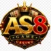 AS8 Game Casino logo with gold and red design, crown, poker cards, and online casino branding for slot and live gaming platform.