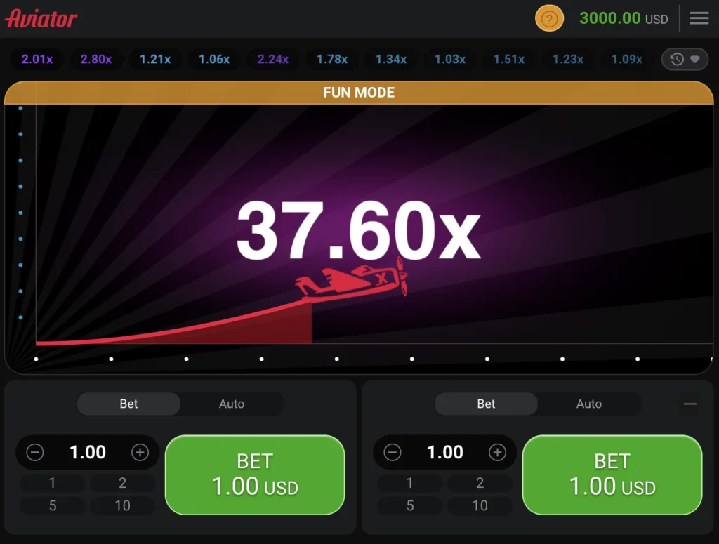 Aviator crash betting game screen showing airplane multiplier reaching 37.60x with online casino betting interface