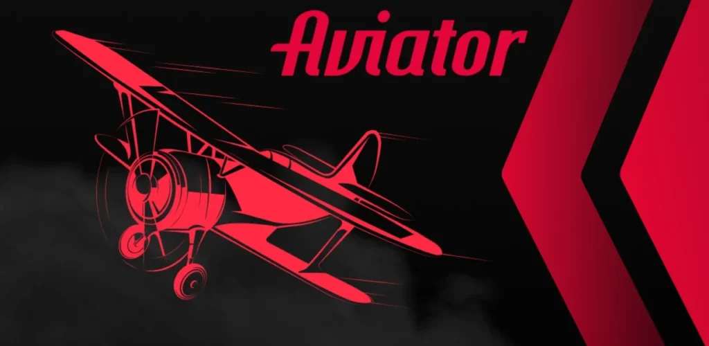 Red Aviator airplane crash game graphic on black background representing online betting and casino gaming platform
